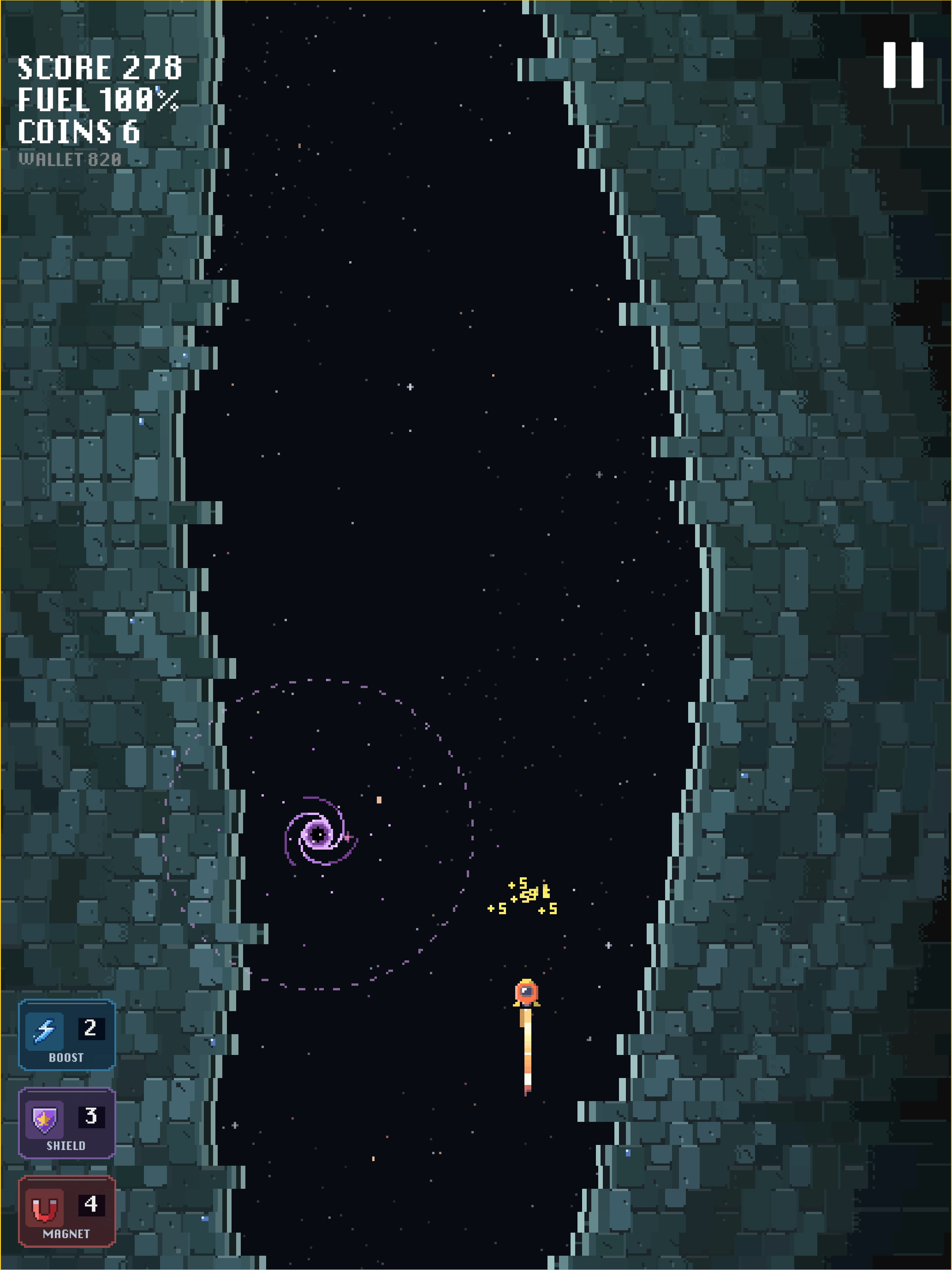 The Ember Bubble rocket squeezing past a crusher gate