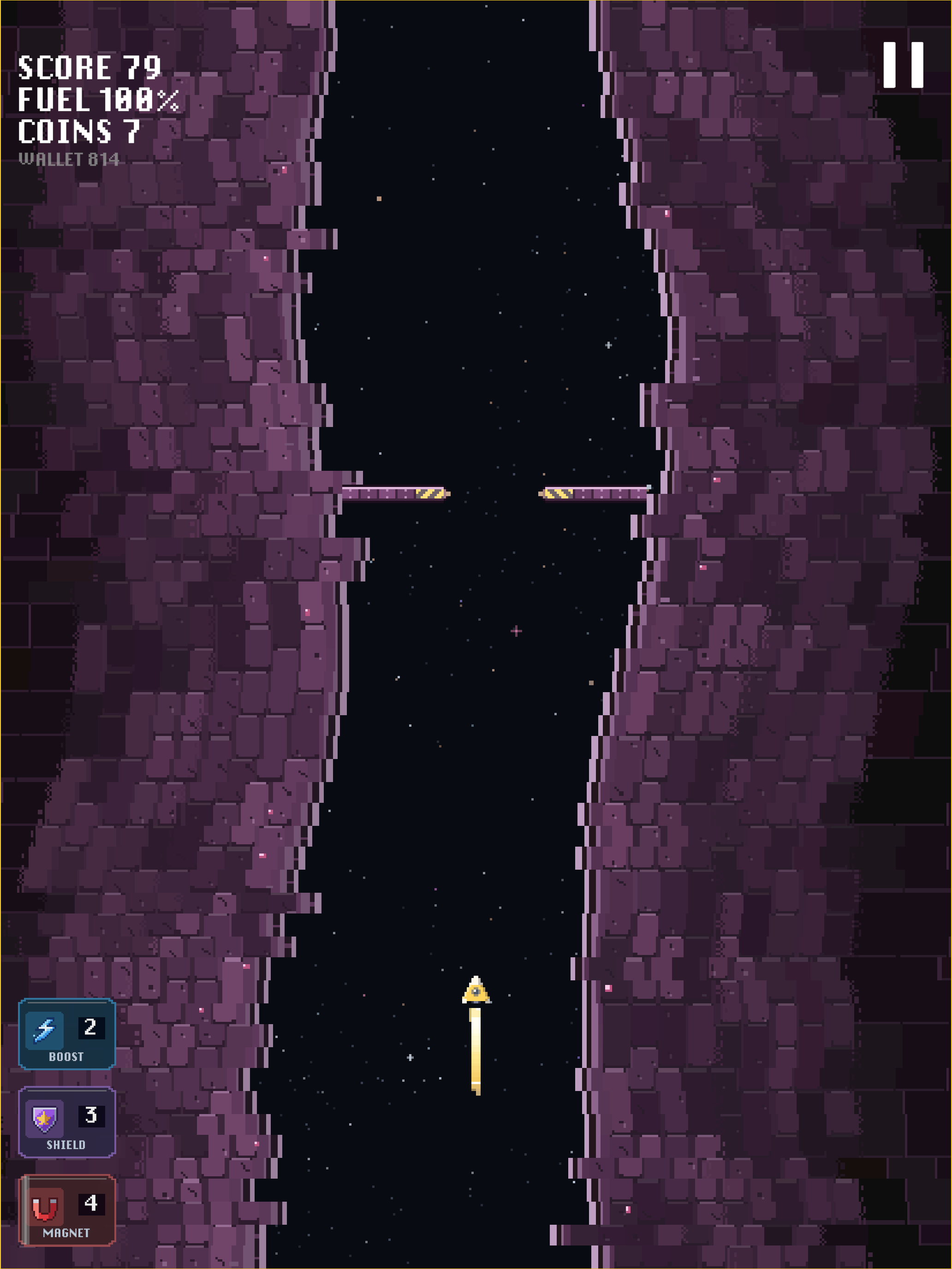 The Dart rocket in the Gold Rush skin flying past gravity wells