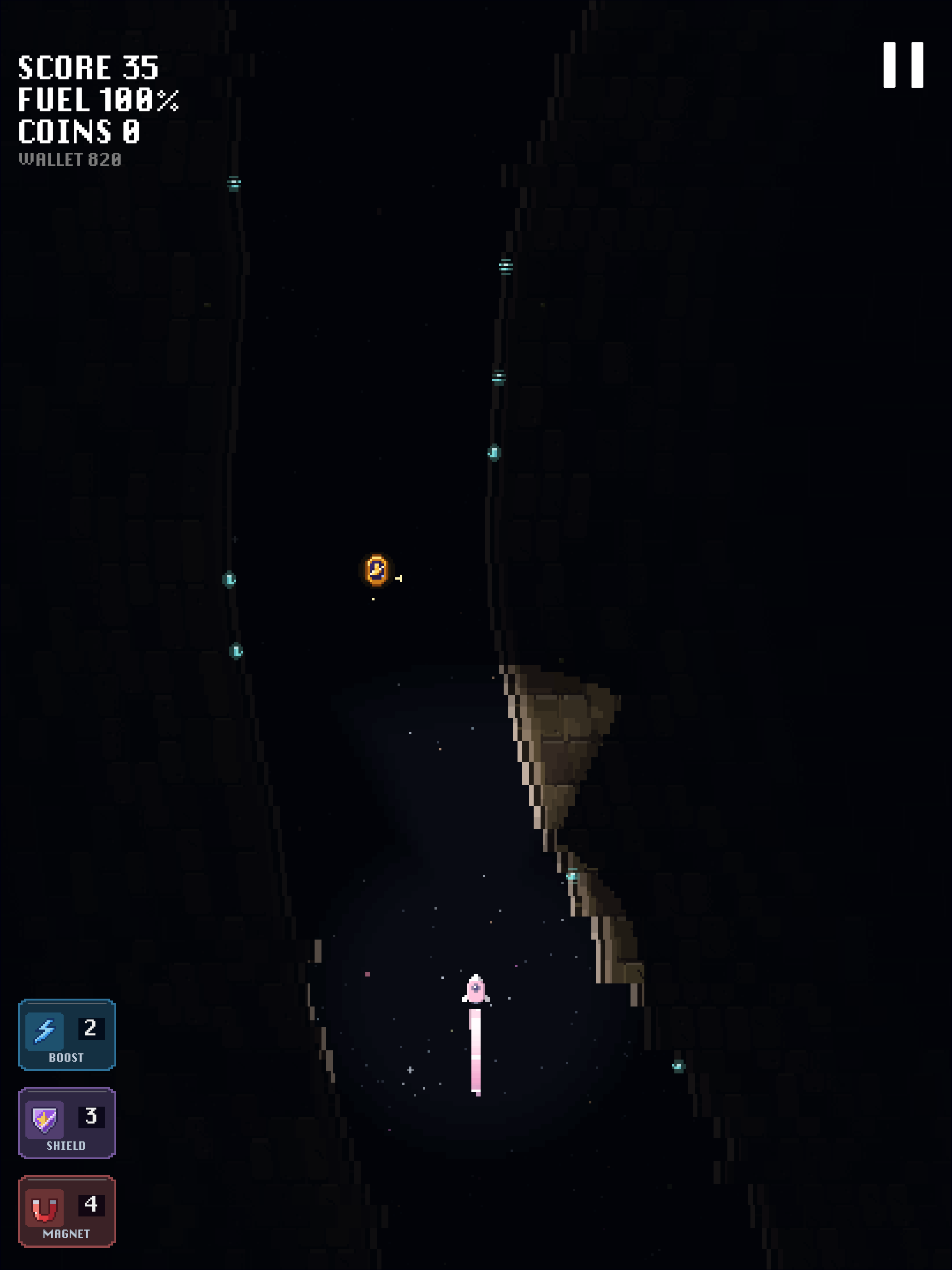 The Pod rocket in the Sakura skin flying past a gravity well